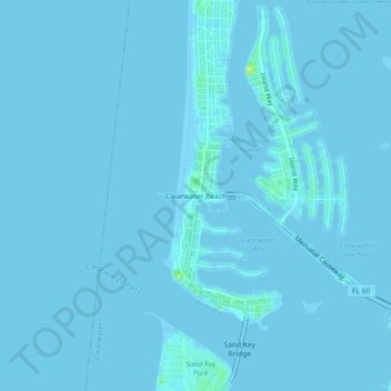 Mapa topográfico Clearwater Beach, altitude, relevo