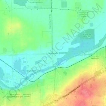 Mapa topográfico Woodsdale, altitude, relevo