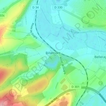 Mapa topográfico Billemont, altitude, relevo