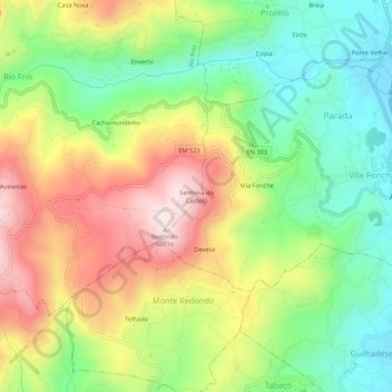Mapa topográfico Senhora do Castelo, altitude, relevo