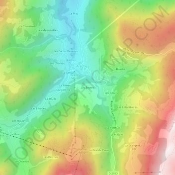 Mapa topográfico Les Envers, altitude, relevo