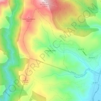 Mapa topográfico Villar de Otero, altitude, relevo
