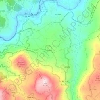 Mapa topográfico Fataunços, altitude, relevo