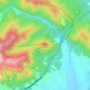 Mapa topográfico Montpalau, altitude, relevo