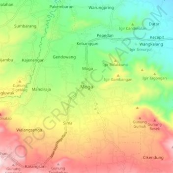Mapa topográfico Moga, altitude, relevo