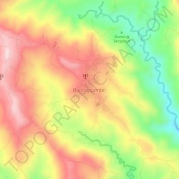 Mapa topográfico Bojonggambir, altitude, relevo