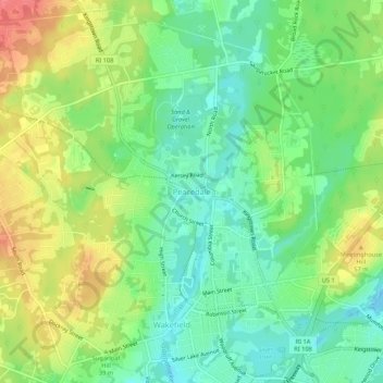 Mapa topográfico Peacedale, altitude, relevo