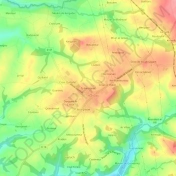 Mapa topográfico Ty Kermarec, altitude, relevo