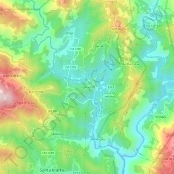 Mapa topográfico Concieiro, altitude, relevo