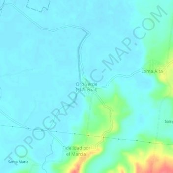 Mapa topográfico Oro Verde (El Arenal), altitude, relevo
