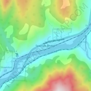 Mapa topográfico Spences Bridge, altitude, relevo