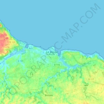 Mapa topográfico Le Moule, altitude, relevo