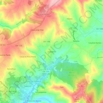 Mapa topográfico Junqueira, altitude, relevo