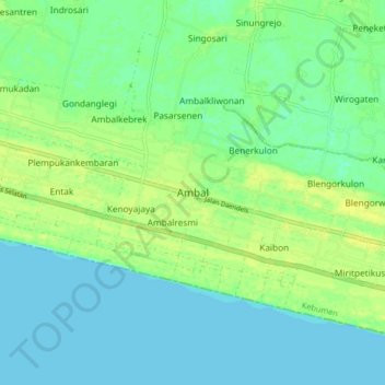 Mapa topográfico Ambal, altitude, relevo
