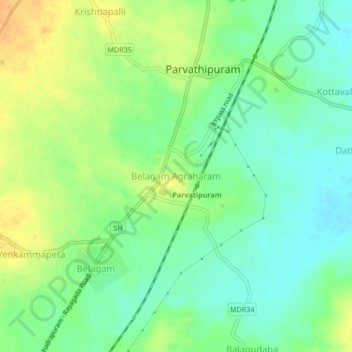 Mapa topográfico Belagam Agraharam, altitude, relevo