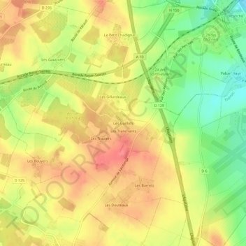 Mapa topográfico Les Guillots, altitude, relevo