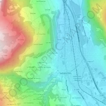 Mapa topográfico Les Paccots, altitude, relevo