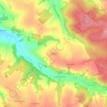 Mapa topográfico Augère, altitude, relevo