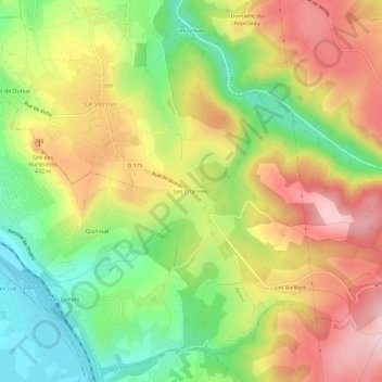 Mapa topográfico Les Charmes, altitude, relevo