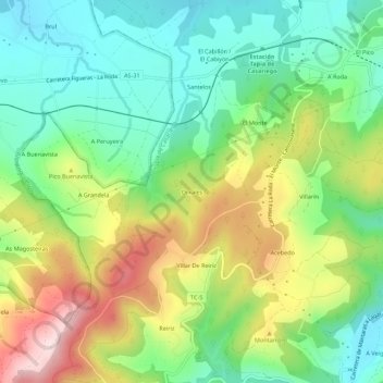 Mapa topográfico Orxales, altitude, relevo