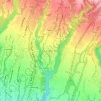 Mapa topográfico Kenderan, altitude, relevo