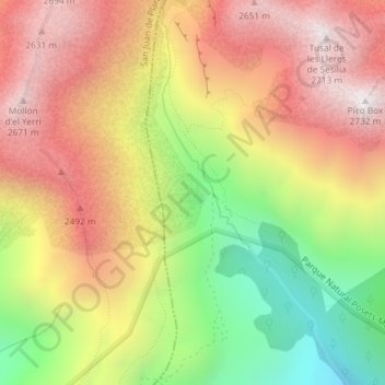 Mapa topográfico Vall de Barbaricia, altitude, relevo