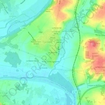 Mapa topográfico Les Rochiers, altitude, relevo