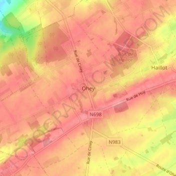 Mapa topográfico Ohey, altitude, relevo