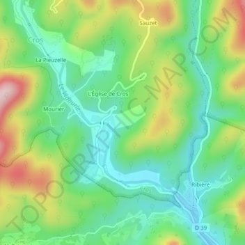 Mapa topográfico Cévenne, altitude, relevo