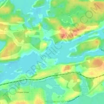 Mapa topográfico Darlington Bay, altitude, relevo