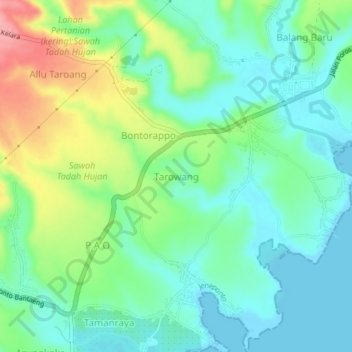 Mapa topográfico Tarowang, altitude, relevo