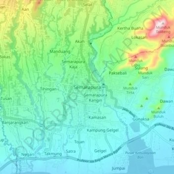 Mapa topográfico Semarapura, altitude, relevo