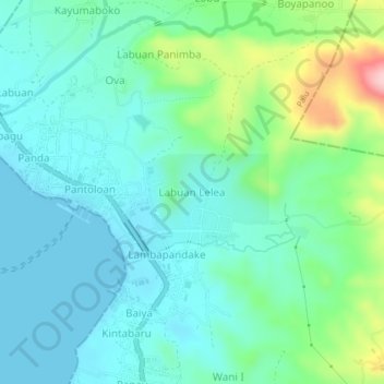 Mapa topográfico Labuan Lelea, altitude, relevo