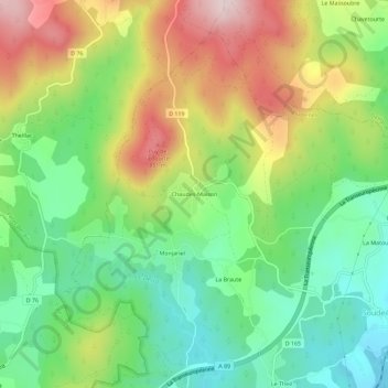 Mapa topográfico Chaudes-Maison, altitude, relevo