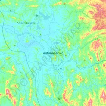 Mapa topográfico Antananarivo, altitude, relevo