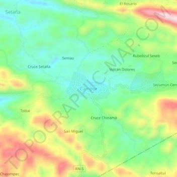 Mapa topográfico Campur, altitude, relevo