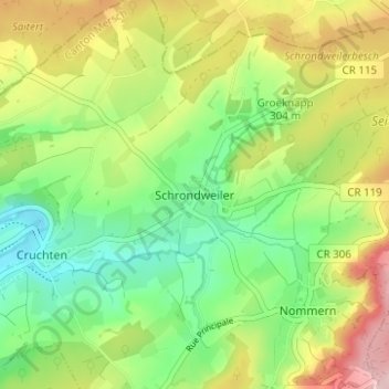 Mapa topográfico Schrondweiler, altitude, relevo