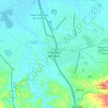 Mapa topográfico Ixtlahuaca de Rayón, altitude, relevo