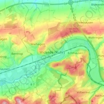 Mapa topográfico Wickede (Ruhr), altitude, relevo