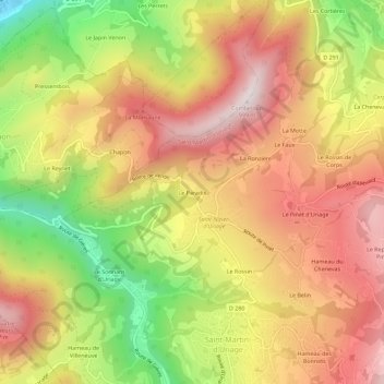 Mapa topográfico Le Paradis, altitude, relevo