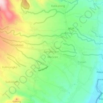 Mapa topográfico Bandongan, altitude, relevo