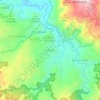 Mapa topográfico Cisarua, altitude, relevo