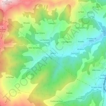 Mapa topográfico Cenera, altitude, relevo