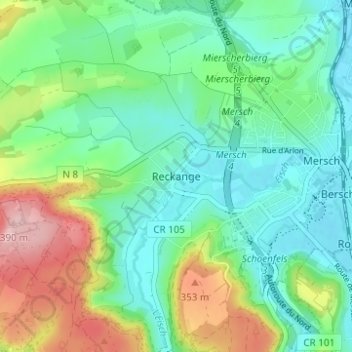 Mapa topográfico Reckange, altitude, relevo