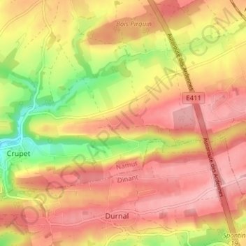 Mapa topográfico Jassogne, altitude, relevo