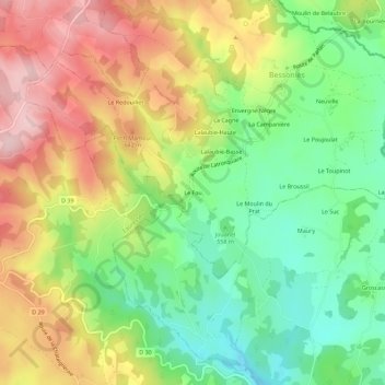 Mapa topográfico Le Fau, altitude, relevo