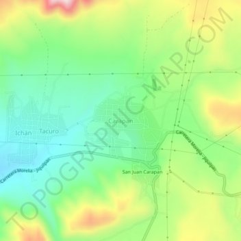 Mapa topográfico Carapan, altitude, relevo