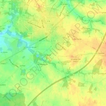 Mapa topográfico La Borderie, altitude, relevo