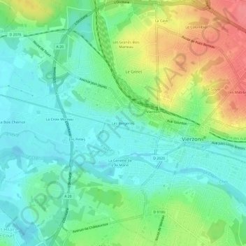 Mapa topográfico Les Bergeries, altitude, relevo