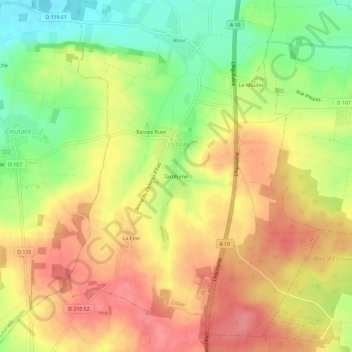 Mapa topográfico Tartifume, altitude, relevo